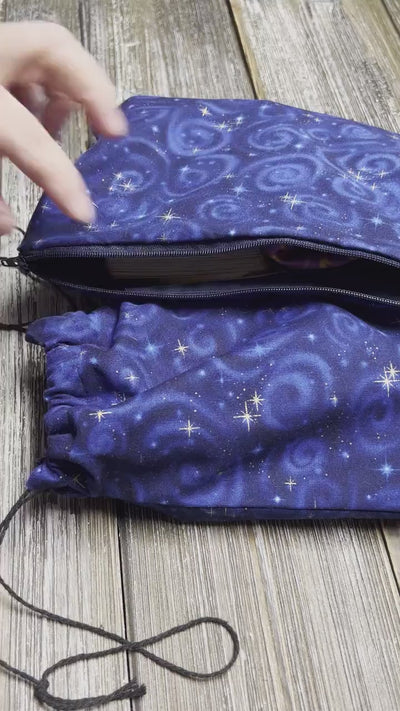 Stars and Swirls Tarot, Lenormand, Oracle, or Affirmation Card Fabric Pouch - Drawstring or Zipper Top - Custom Handmade