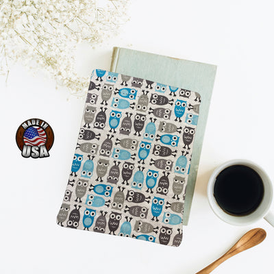 Cute Blue and Gray Owls Padded Book Sleeve | BookGoodies | Book Pocket | Protective Book Bag | Book Pouch | Bookish Nerd Gift
