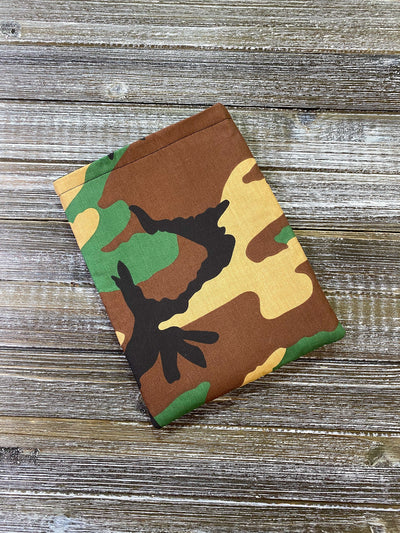Camo Green Brown Tan Padded Book Sleeve | BookGoodies | Book Pocket | Protective Book Bag | Book Pouch | Bookish Nerd Gift