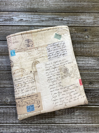 Antique Correspondence and Postage Fleece Padded Book Sleeve Bookish Nerd Gift  | Book Pocket | Book Bag | Book Pouch Kindle Accessory