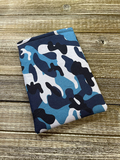 Camouflage Blue Padded Book Sleeve | BookGoodies | Book Pocket | Protective Book Bag | Book Pouch | Bookish Nerd Gift