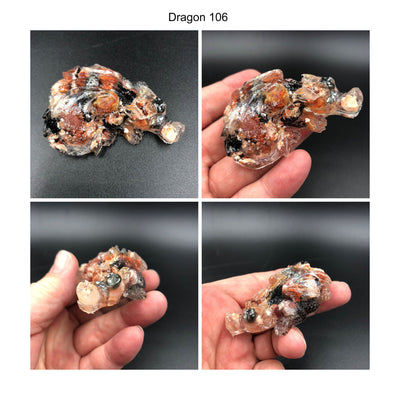 Mexican Fire Opal, Black Tourmaline, Black Pearls and Clear Quartz Orgonite Crystal and Resin Dragon