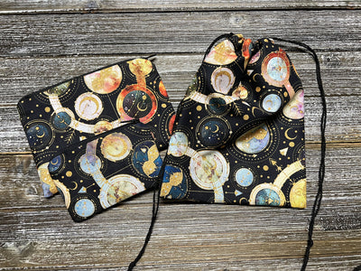 Tarot, Lenormand, Oracle, or Affirmation Card Handmade Celestial Fabric Pouch - Drawstring or Zipper Top